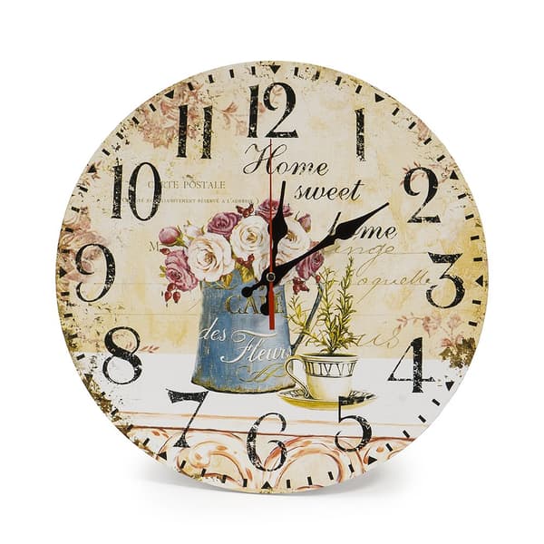 30 cm Vintage Rustik Väggklocka, Tyst Trätavla Timer Klocka för Hem Vardagsrum Sovrum Kontor Café Bar Dekor (Kaffee und Blume)