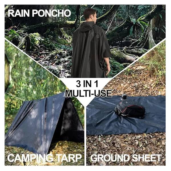 Vedenpitävä hupullinen poncho taskuilla