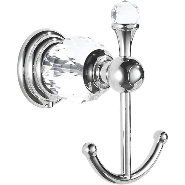 Crystal Chrome Towel Hook, Robe Hook, Double Silver Bathroom Hooks for Clothes, Wall Mounted in Modern Style