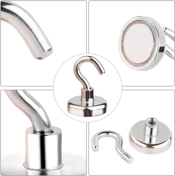 5-pack Neodymium Magnet Hooks - 36 kg Load, for Home, Kitchen, Office, No Drilling