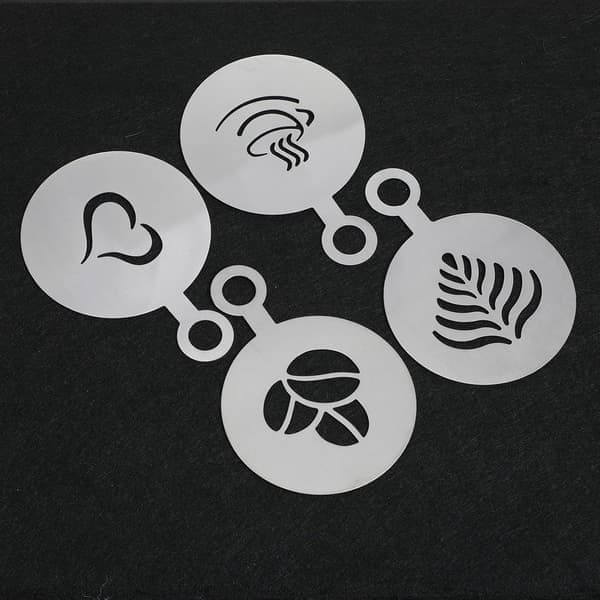 4-delt Latte Art Stencil Sæt - Genanvendelige kaffeskabeloner i rustfrit stål til Cappuccino & Kagedekoration [Ho]