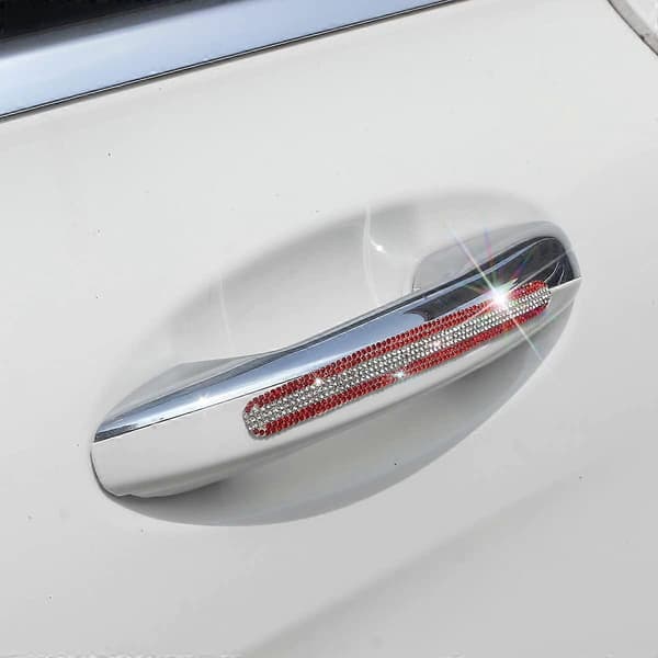6 Pcs Rhinestone Bling Car Door Handle Scratch Protector Reflective Carbon Fiber Stickers Universal Safety (Red, Handle)