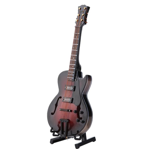 5.5in Classic Miniature Guitar Replica with Stand and Case Instrument Ornament Christmas Gift