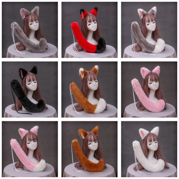 Fox Wolf Animal Cosplay Costume Ears Tail Set Hairpin Plush