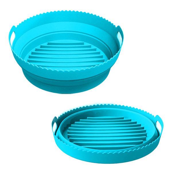 Silikon Airfryer Bakform Rund Airfryer Mat Multifunktionell Ugnsbakplåt Blå Blue Folding