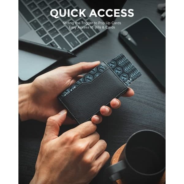 Credit Card Holder Window Leather Passport Case Wallet RFID Blocking Automatic Pop-up Card Wallet for Cards and Banknotes