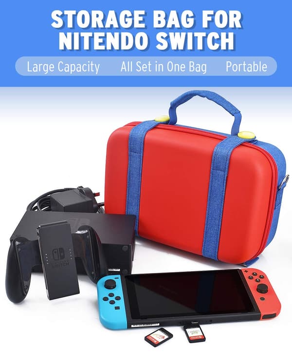 Bæretaske til Nintendo Switch, bærbar opbevaringstaske til Nintendo Switch-organisering - Blå/Rød