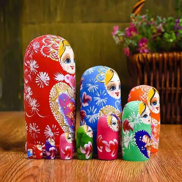 Russiske Matryoshka-dukker, 5-delt sæt, Nesting Dolls, Træ
