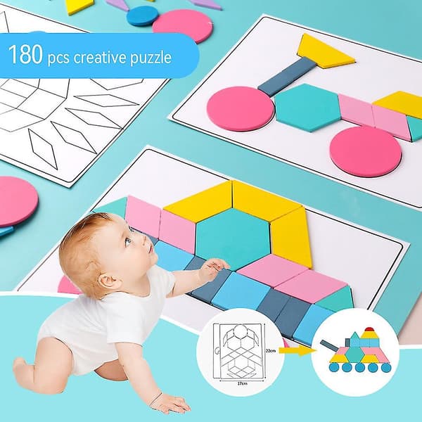 Byggeklods DIY-legetøj til børn med glat overflade Farverig 3d Tangram-4