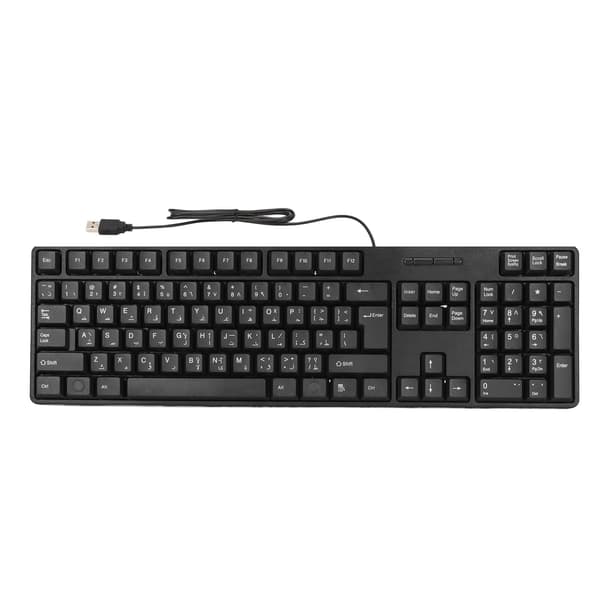 Arabisk tastatur 104 taster USB-interface Kablet design Sort ABS-materiale Kontortastatur til stationære computere 0.5 0.5