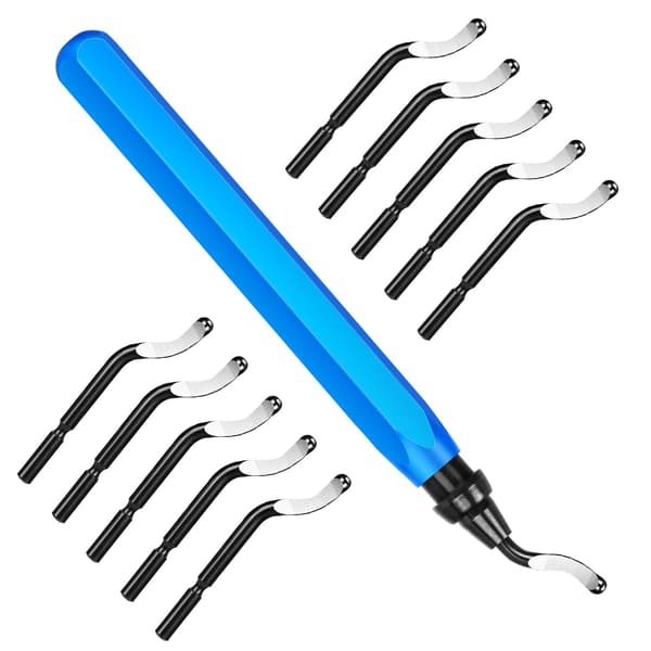 Deburring Tool Kit, Hand Deburrer with Metal Handle with 10 Replacement Blades, 360° Rotating, for Plastic, 3D Printing, Metal, Aluminum