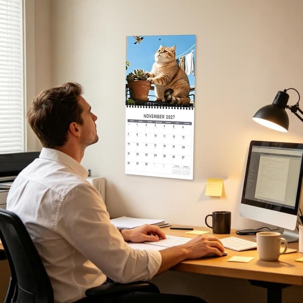 kalender katter 2027, januar til desember, katteprint -