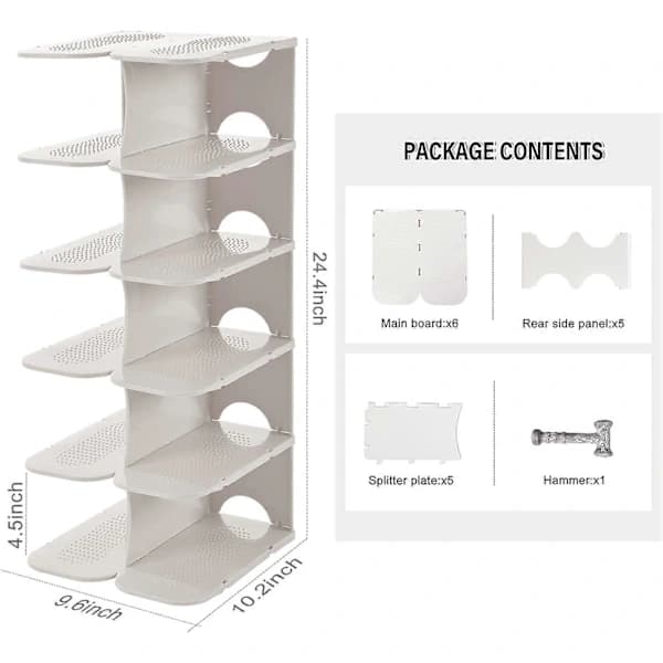 6-Tier Shoe Rack Storage Organizer, Adjustable Shoe Shelf, Freestanding Space-Saving Shoe Storage Stand for Entryway, Hallway, Closet, White