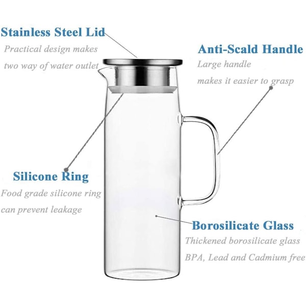 Borosilikatglas Vandkande Saftkande Karaffel med Låg Børste til Varmt/Koldt Vand Iste 1500ml