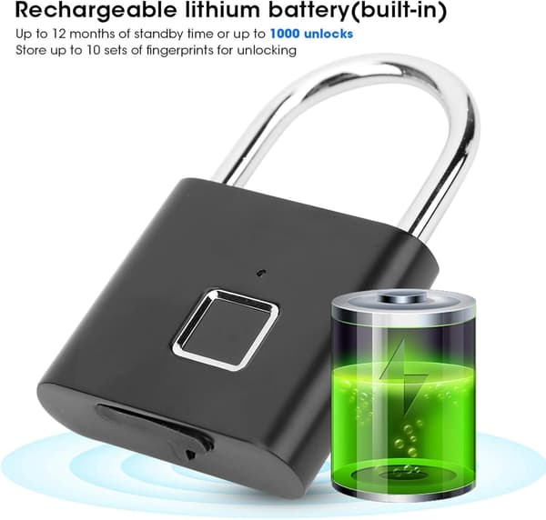 Fingeravtryckslås, smart hänglås, nyckellöst mini-elektroniskt hänglås, bärbart USB-smartlås, hänglåsbåge smartlås, elektroniskt hänglåsdörrlås