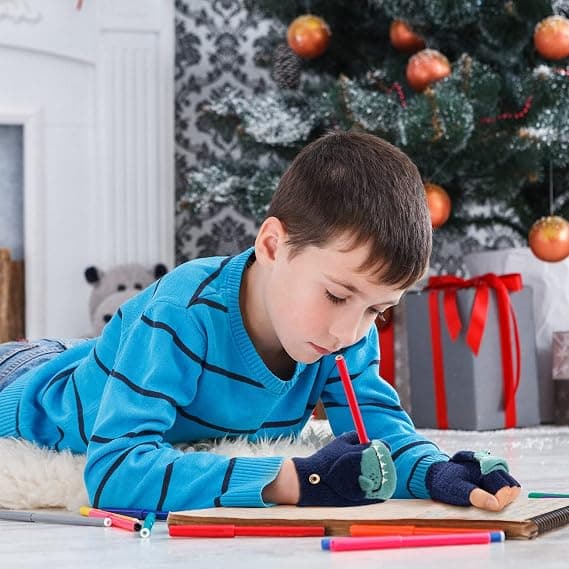 Børnevanter Vinter Varme Fingerløse Flipvanter Bløde Småbørns Strikkede Vanter 3-8 År Gamle Drenge Piger Marineblå