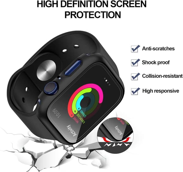 (Transparent) Case Compatible with Apple Watch 44MM, 2 in 1 Protective PC Hardening Case and HD Tempe
