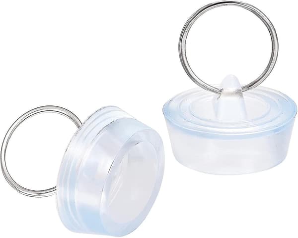 Gummi diskbänkspropp, avloppspropp transparent blå passar 29-32 mm med hängring 2 st