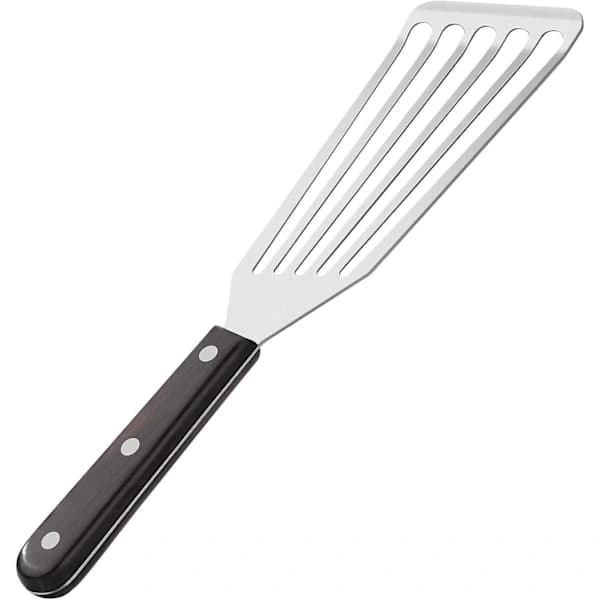 Fiskespade i rustfritt stål for non-stick kokekar, spaltet fiskespade med vinklet hodedesign