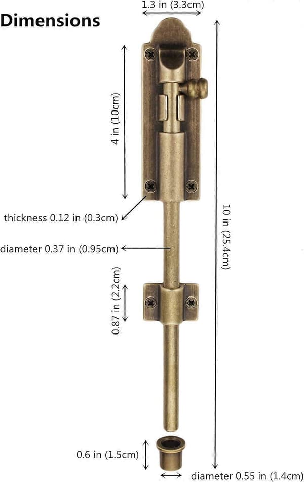 Heavy Duty Cane Bolts, Garage Bolts 10\", Extra Long Solid Bronze Slide Bolts (FMY)