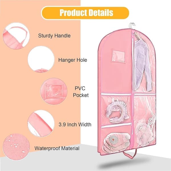 Garment Bag 110x60 cm with 5 Pockets Foldable Suit Bag Garment Bag / Garment Protector / Garment Storage Pink pink