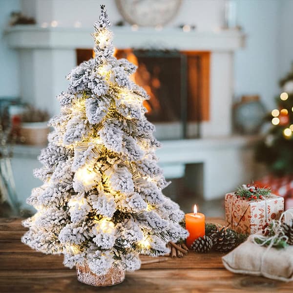 18\" Mini Forhåndsbelyst Kunstig Juletre, Snødekket Jul