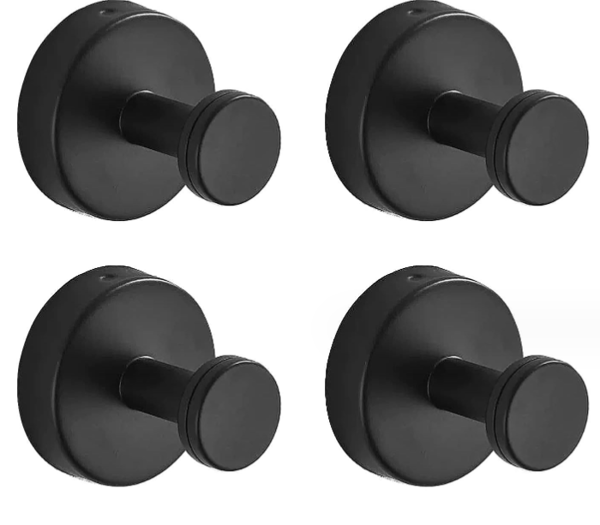 4-pack svarta runda bottenkrokar, icke-perforerade sugkoppar
