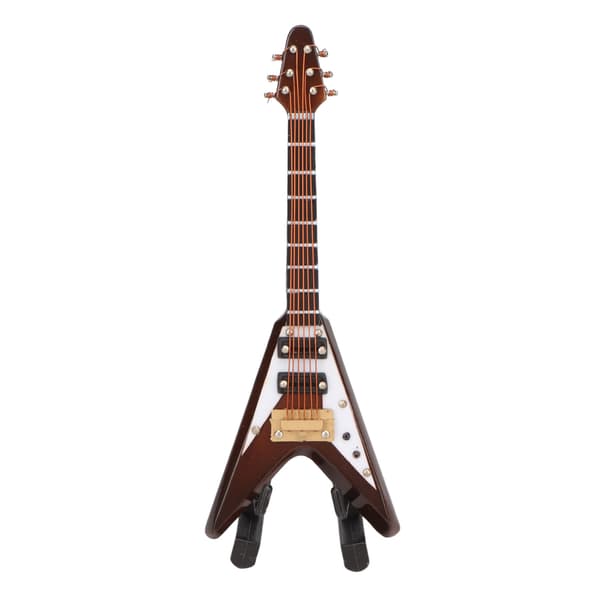 Miniatyr Elektrisk Gitarrmodell i Tre med Stativ og Etui Kaffe Mini Musikkinstrument Modell Dekorasjon 10cm