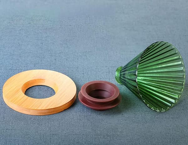 Præget glas Pour Over kaffefilter, kaffedrypper med træpude grøn - Green