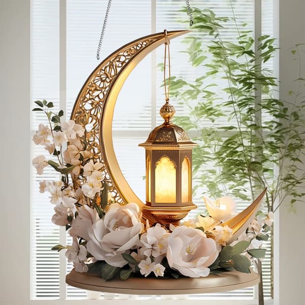 2D Flad Arabisk Festival Stjernelampe Blomst Solfanger Akryl Hængende Vinduesdekoration Ramadan Eid Gave