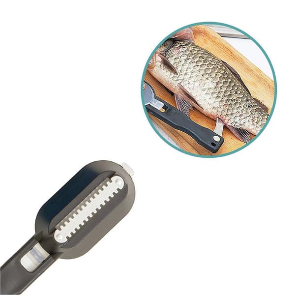 Fiskeskrape med praktisk oppsamlingsbrett og rensekniv