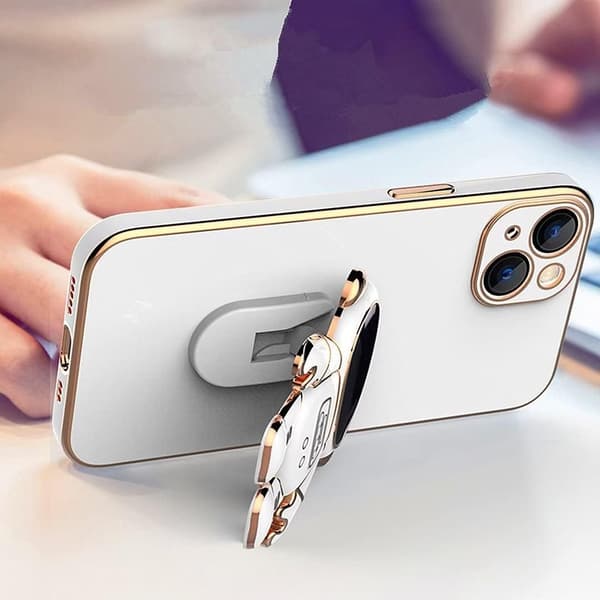 Astronaut Stand Protective Case, Adorable 3D Astronaut Stand Cartoon Soft TPU Plated Bumper Case for iPhone 13 Mini - Green Green iPhone13Mini