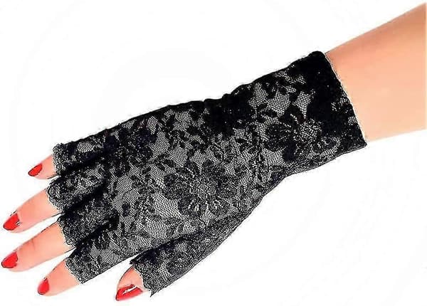 Sorte blondehandsker Dame Halvfinger Blondehandsker UV-beskyttelse til Maskerade (2 par)