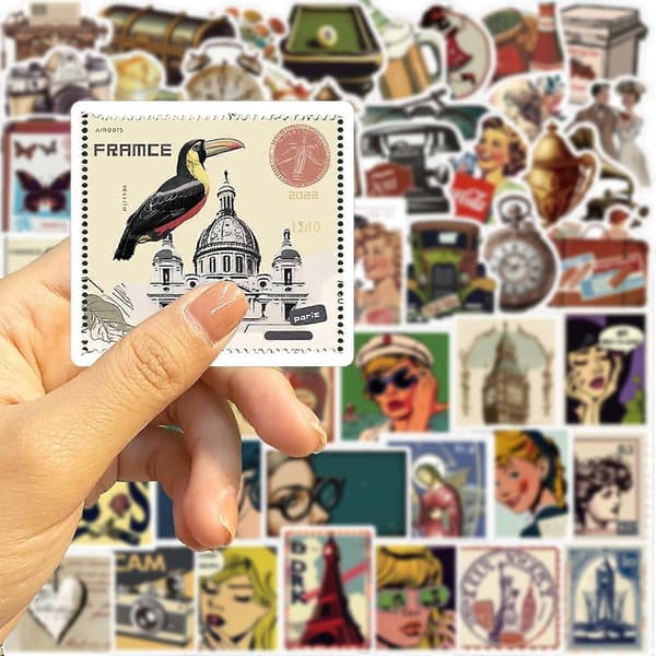 50 stycken retro europeiska och amerikanska datordekaler, klassiska vinylgraffitidekaler för vattenflaskor, dagböcker, resväskor, skateboards, bilar, hjälmar