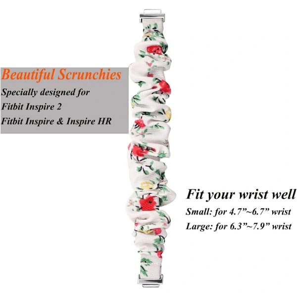 Scrunchies kompatible med Fitbit Inspire 2 rem/Inspire HR rem/Inspire, bløde elastiske stofremme til kvinder med trykte mønstre - Erstatning...
