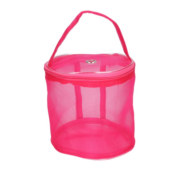 Portable Handle Large Space Mesh Design Durable Nylon Wide Use Knitting Bag Rose Red