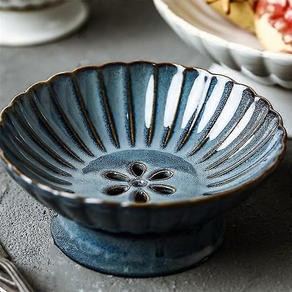 Ceramic Fruit Bowl Household Fruit Bowl Living Room Kitchen Drain Basket Dumpling Bowl with Drain
