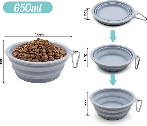2 hundeskåler - 650 ml, 16 cm, sammenleggbare og bærbare - for hunder og katter - reiseskåler - blå og rosa