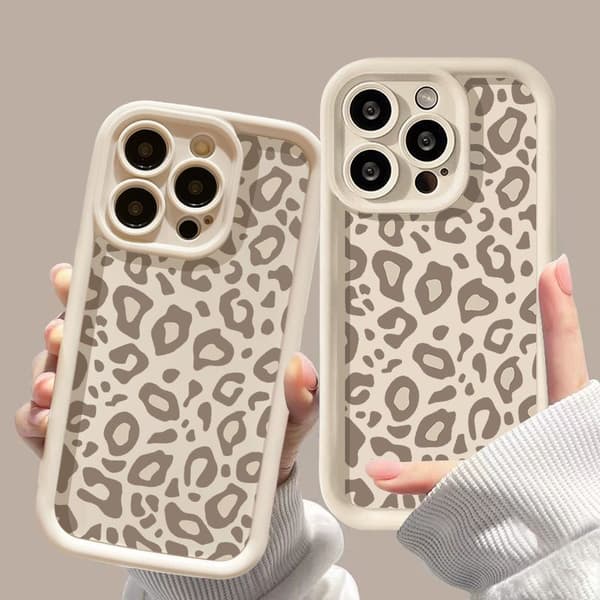 Beige with Gray Print Case for iPhone 14 Leopard Pattern Case Cute Cheetah Phone Case Soft TPU Shockproof Protective Cover