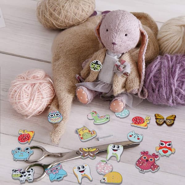 Træknapper til syning, assorterede farverige dyreknapper til syning, håndarbejde, scrapbooking og DIY håndlavede dekorationer, 150 stykker