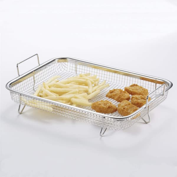 Multifunksjonell matlagingskurv i rustfritt stål for pommes frites, grilling (30 x 22 x 5 cm)