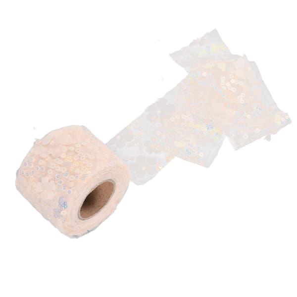 Tulle Roll 10 Yards Embroidered Sequin Flowers Mesh Ribbon Decorative Craft Accessories Beige