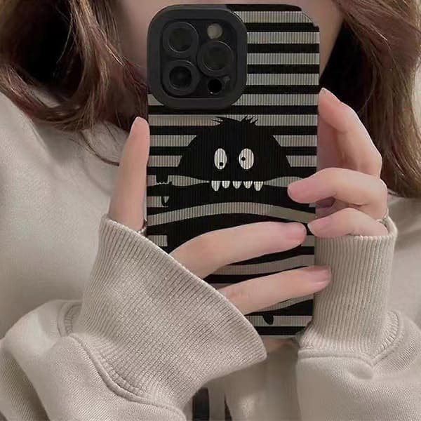 Deksel til iPhone 16 Pro, tegneseriemonsterdesign, PU-skinn + TPU-telefonbeskyttelse