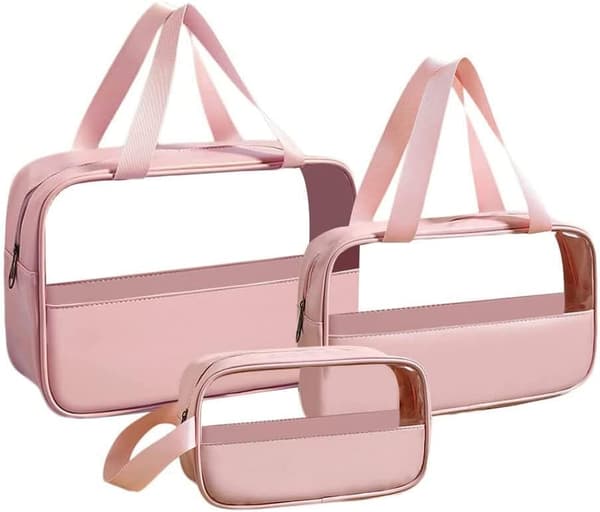 Transparent kosmetiktaske 3-delt (pink), toilettaske
