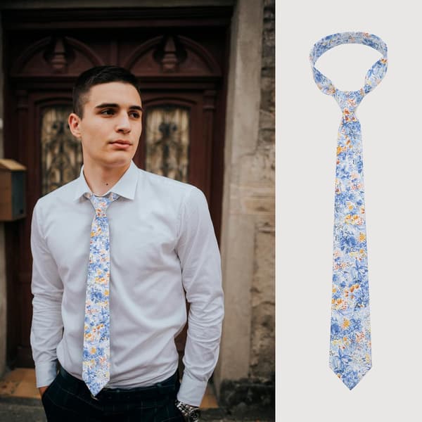 Slipsar för män, blommig smal bomullsslips för män Bröllopsblomslips-19 - Flowertie-19