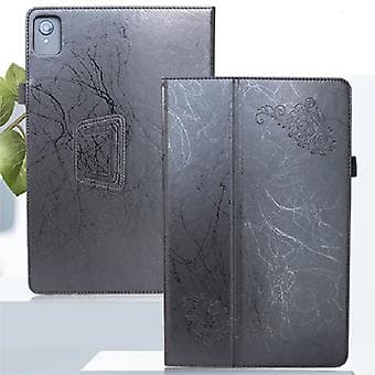 Blomstret præget læderetui til TCL NxtPaper 11 tablet (sort)