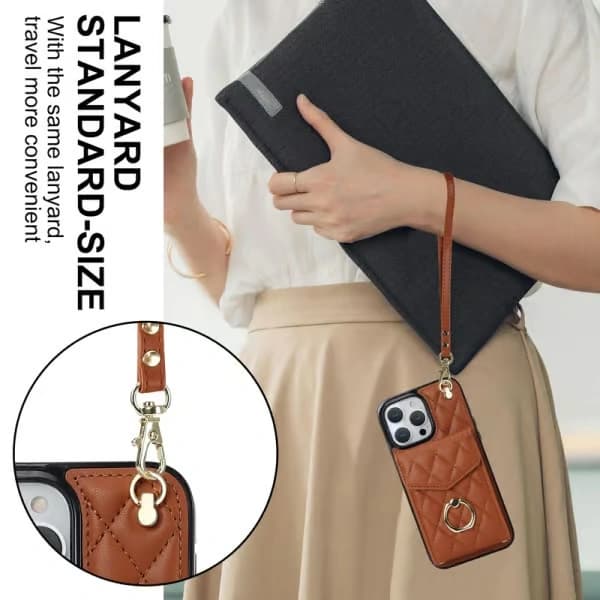 Lommebokveske med kortholder, vattert etui til iPhone brun iPhone 15 Pro Max brown iPhone 15 Pro Max