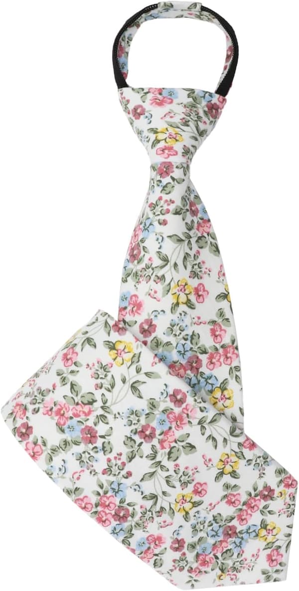 Blomstret lynlås slips til mænd Blomstermønster Clip-on slips Formelt slips Bryllup Dimissionsgave Lyserød og hvid - Light Pink and White