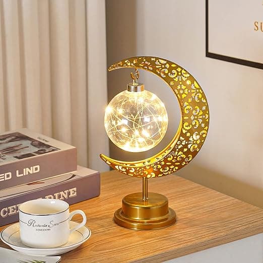 1 st guld retro måne stjärna bordslampa, metallram sai måne
