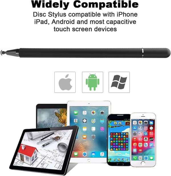 Black Touch Screen Stylus Pen, 2 in 1 Capacitive Stylus Universal High Sensitivity and Accuracy for Smartphones Tablets Galaxy Huawei